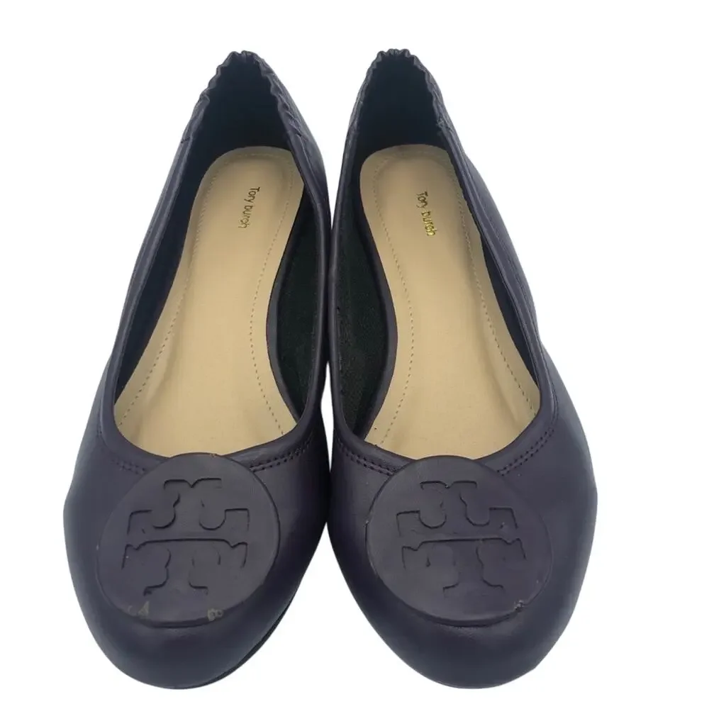 Tory Burch Minnie Purple Leather Ballet Flats Womens 5 Comfort Slip On